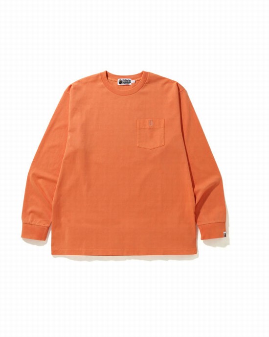 Orange Bape Overdye One Point Pocket Relaxed Fit L/S Men's T Shirts | ZA-51796