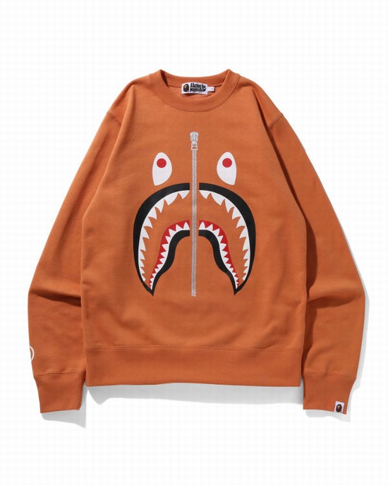 Orange Bape Shark Crewneck Men's Sweatshirts | ZA-26594