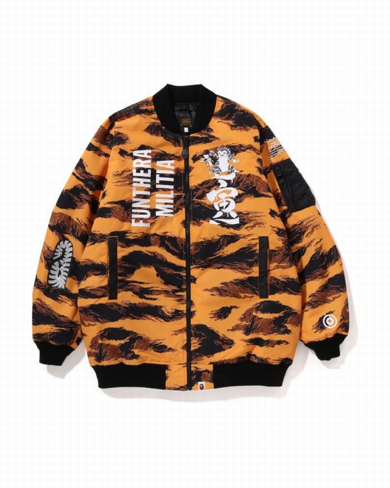 Orange Bape Tiger Camo Long MA-1 Men's Coats | ZA-56207