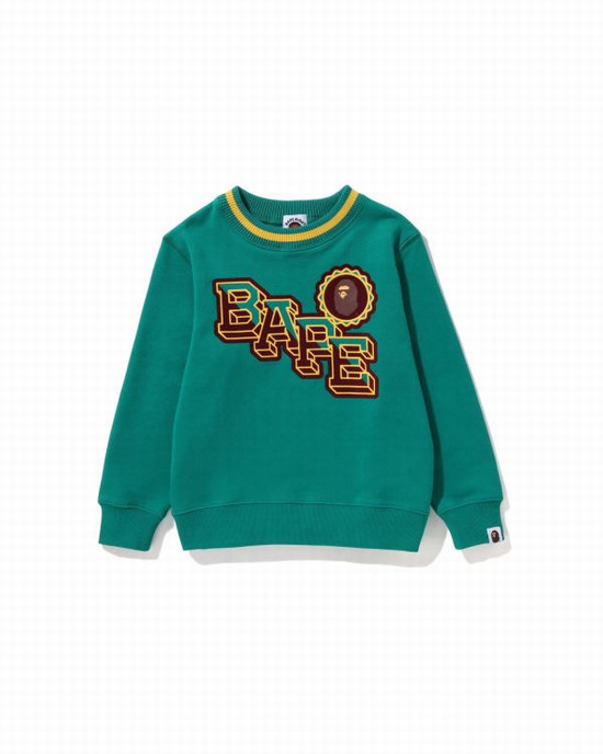 Peacock / Green Bape Ape Head Emblem Crewneck Kids' Sweatshirts | ZA-59870