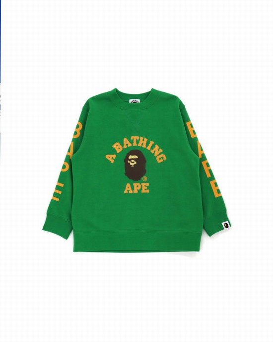 Peacock / Green Bape College Crewneck Kids' Sweatshirts | ZA-53780