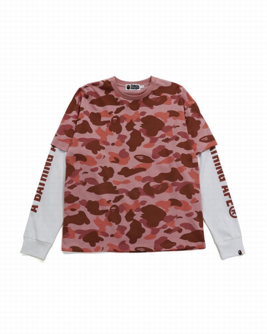 Pink Bape 1st Camo Oversized L/S Women's T Shirts | ZA-41502