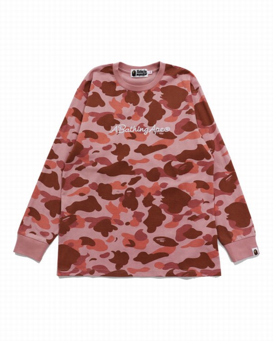 Pink Bape 1st Camo Oversized L/S Women's T Shirts | ZA-56149