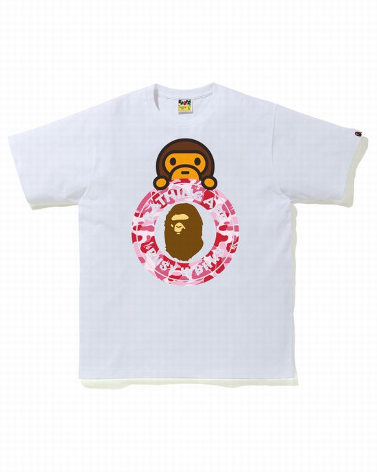 Pink Bape ABC Camo Milo On Busy Work Men's T Shirts | ZA-12534