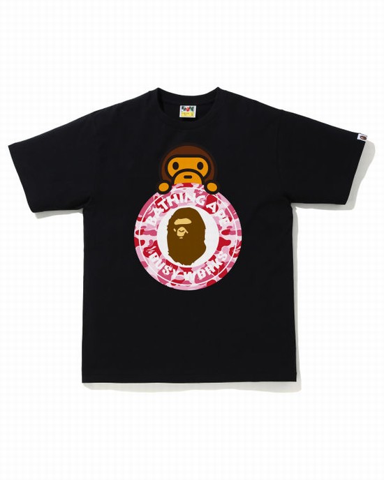 Pink Bape ABC Camo Milo On Busy Work Men's T Shirts | ZA-24318