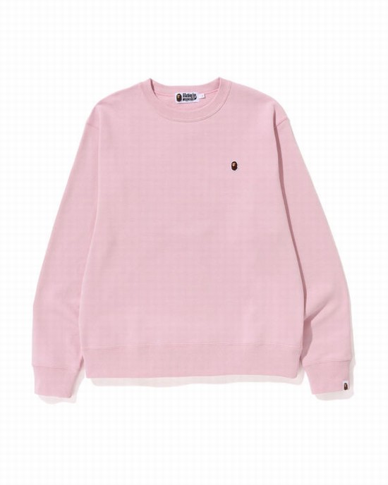 Pink Bape Ape Head One Point Relaxed Fit Crewneck Men's Sweatshirts | ZA-31576