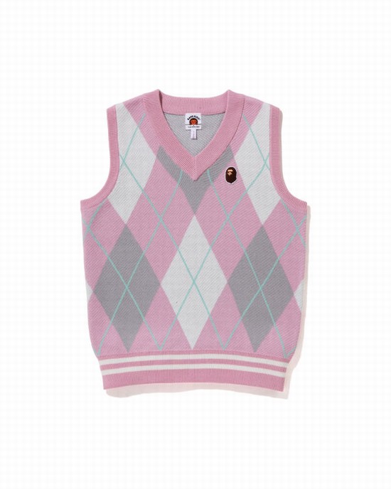 Pink Bape Ape Head Patch Argyle JR Kids' Vest | ZA-75192