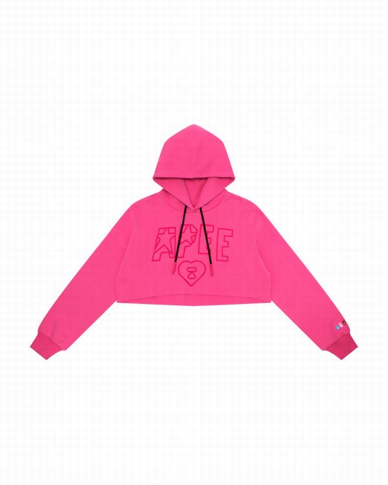 Pink Bape Apee logo cropped hoody Women's Hoodie | ZA-36475