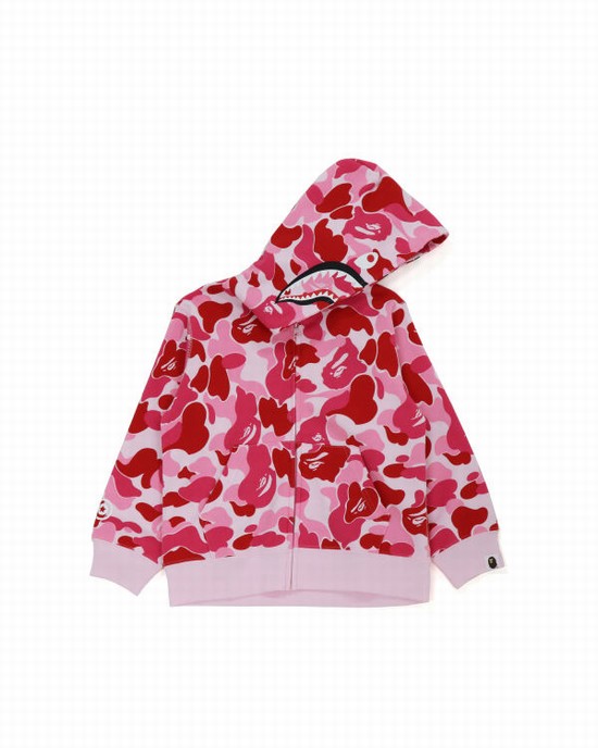 Pink Bape Big ABC Camo Shark Zip Kids' Hoodie | ZA-53947