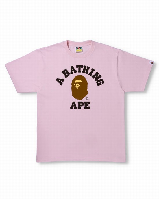 Pink Bape College Men's T Shirts | ZA-64597