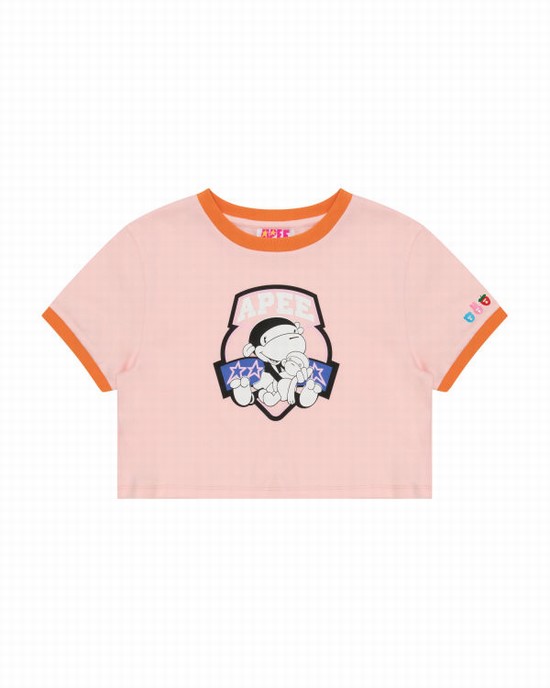 Pink Bape Graphic cropped Women's T Shirts | ZA-70853