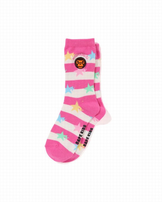 Pink Bape Hoop Milo Sta Kids' Socks | ZA-28061