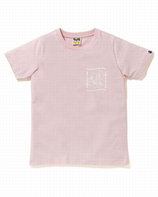 Pink Bape Ink Print Women's T Shirts | ZA-28016