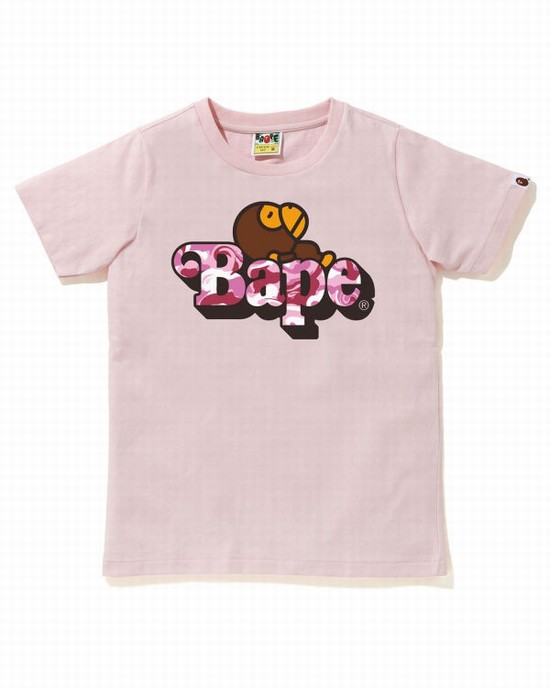 Pink Bape Marble Camo Milo On Kids' T Shirts | ZA-14089