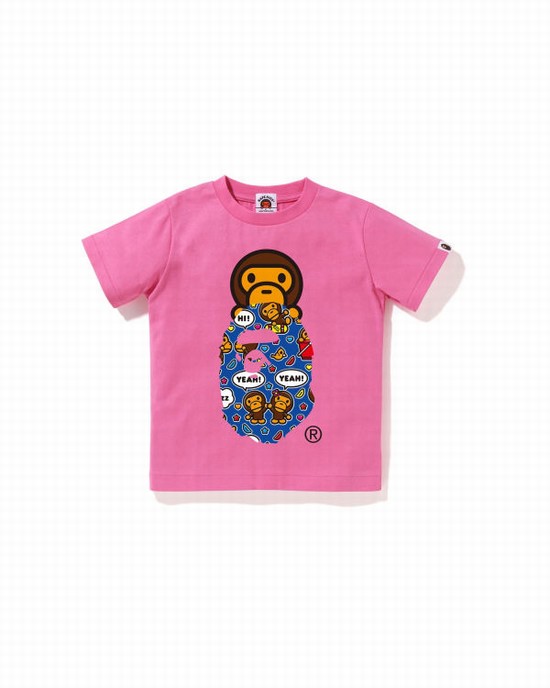 Pink Bape Milo Speech Balloon Milo On Ape Head Kids' T Shirts | ZA-08593