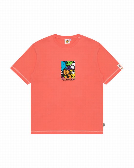 Pink Bape Milo box logo print Men's T Shirts | ZA-48173