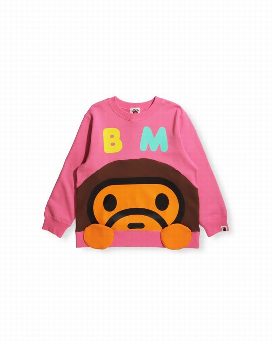 Pink Bape Milo crew neck Kids' Sweatshirts | ZA-65927