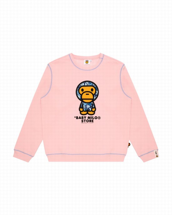 Pink Bape Milo crew neck Women's Sweatshirts | ZA-85306