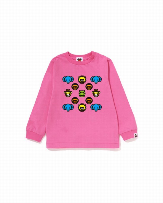 Pink Bape Milogram L/S Kids' T Shirts | ZA-49728