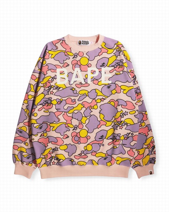 Pink Bape STA Camo Oversized Crewneck Women's Sweatshirts | ZA-92736