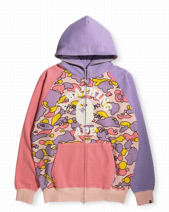 Pink Bape STA Camo Raglan Oversized Zip Women's Hoodie | ZA-54098