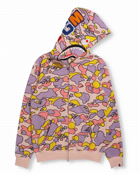 Pink Bape STA Camo Shark Full Zip Women's Hoodie | ZA-45786