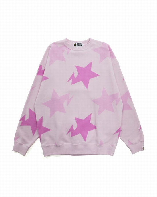 Pink Bape STA Pattern Oversized Crewneck Women's Sweatshirts | ZA-21978