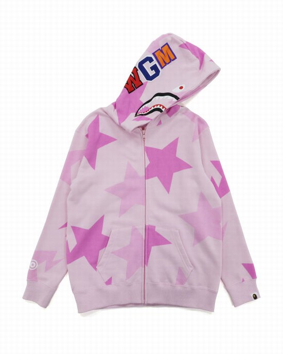 Pink Bape STA Pattern Shark Full Zip Women's Hoodie | ZA-02456