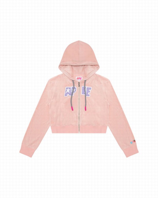 Pink Bape Velour Women's Hoodie | ZA-70681