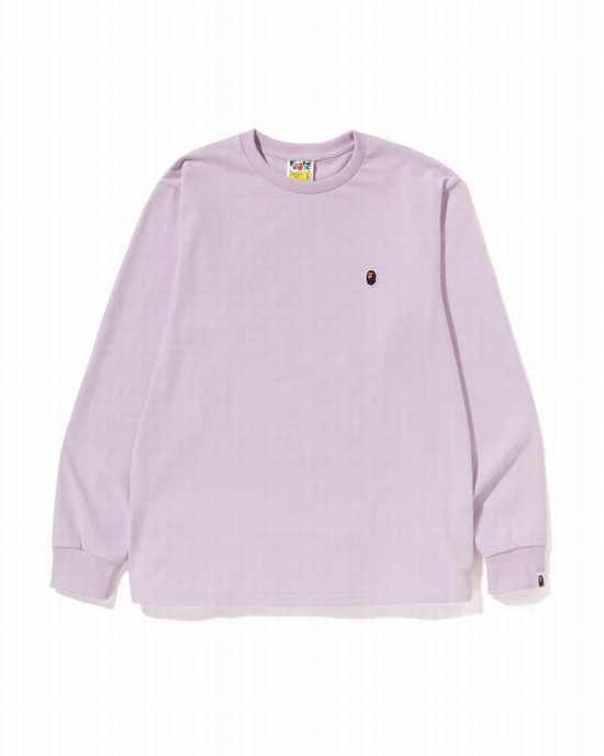 Purple Bape Ape Head One Point L/S Men's T Shirts | ZA-62498