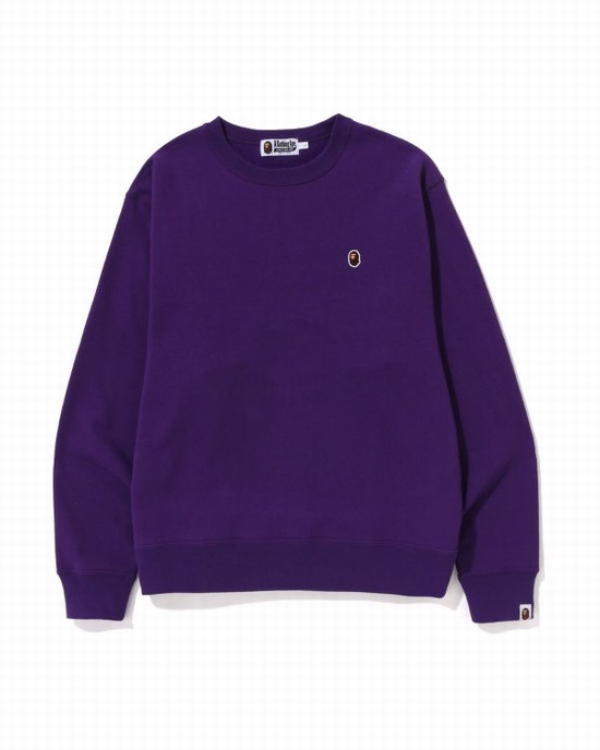 Purple Bape Ape Head One Point Relaxed Fit Crewneck Men's Sweatshirts | ZA-82916