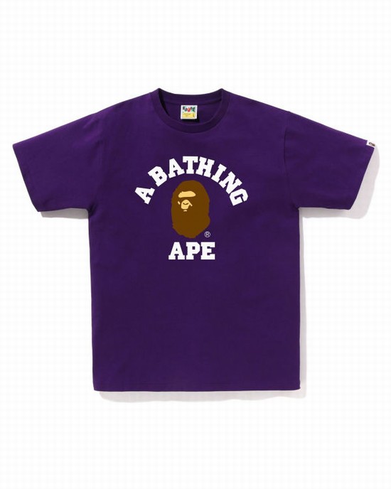 Purple Bape College Men's T Shirts | ZA-82619