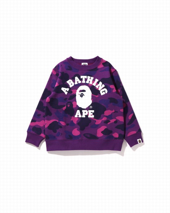 Purple Bape Color Camo College Crewneck Kids' Sweatshirts | ZA-40356