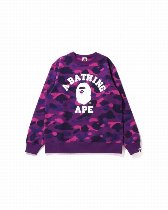 Purple Bape Color Camo College Crewneck JR Kids' Sweatshirts | ZA-69082