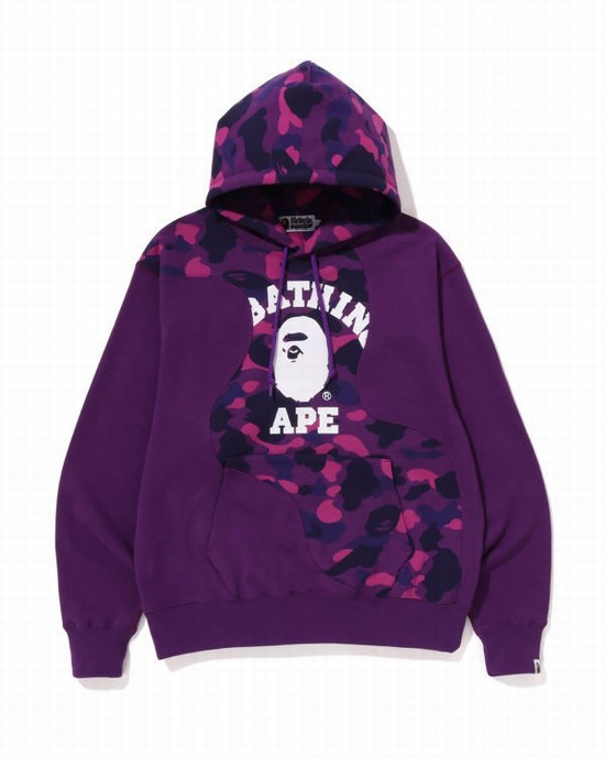 Purple Bape Color Camo College Cutting Relaxed Fit Men's Hoodie | ZA-10945