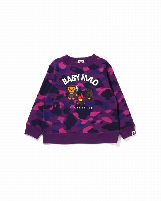 Purple Bape Color Camo Milo Camp Crewneck Kids' Sweatshirts | ZA-57903