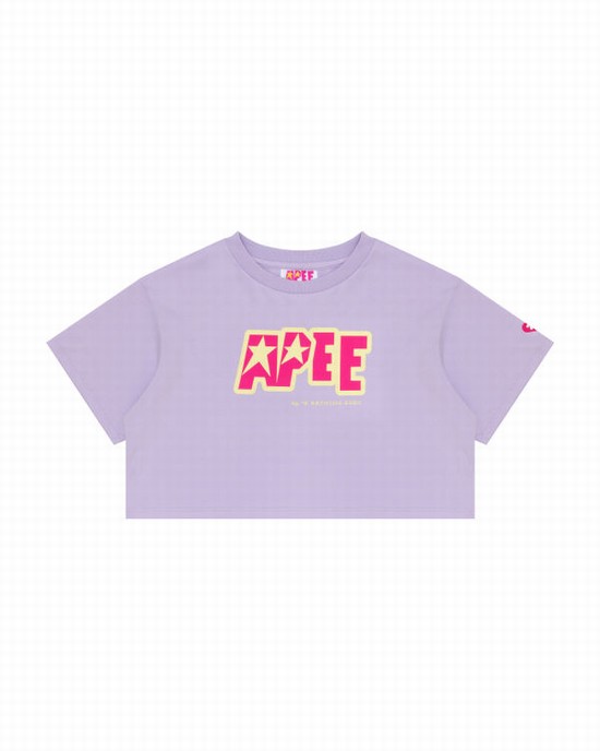 Purple Bape Double logo cropped Women's T Shirts | ZA-20546