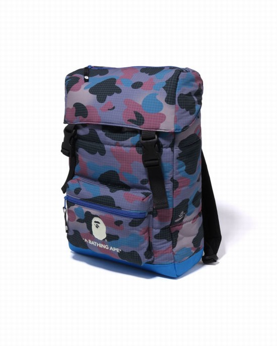 Purple Bape Grid Camo Glow In The Dark Padding Kids' Backpacks | ZA-83592