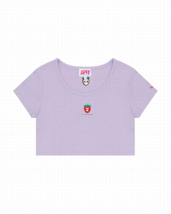 Purple Bape Logo berry Women's T Shirts | ZA-60874