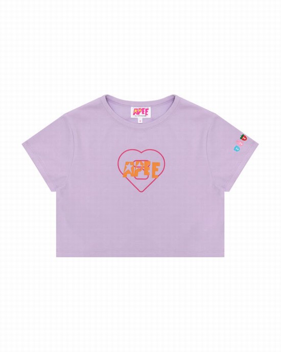 Purple Bape Logo printed slim cut Women's T Shirts | ZA-27601