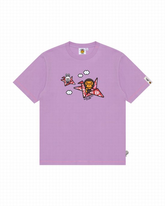 Purple Bape Milo print Men's T Shirts | ZA-96781