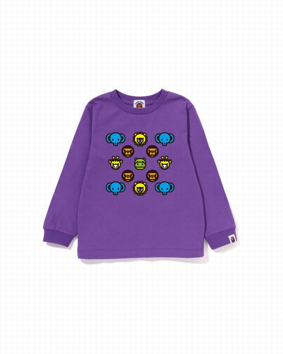 Purple Bape Milogram L/S Kids' T Shirts | ZA-48671