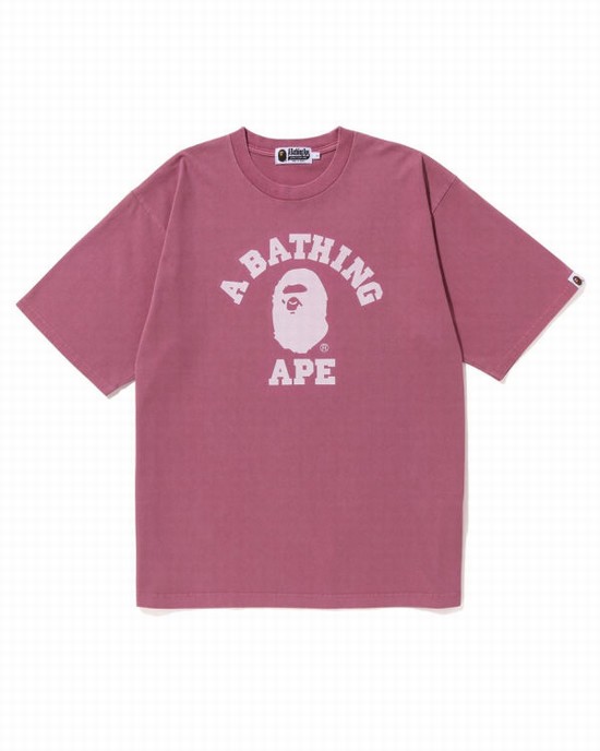 Purple Bape Pigment Dyed College Relaxed Fit Men's T Shirts | ZA-89076