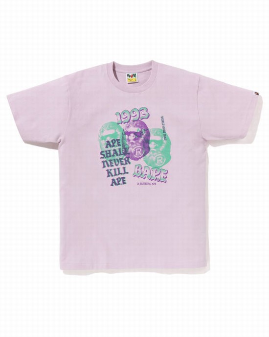 Purple Bape Pigment Three Ape Head Men's T Shirts | ZA-24370