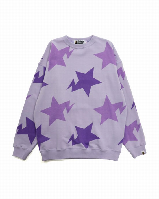 Purple Bape STA Pattern Oversized Crewneck Women's Sweatshirts | ZA-41087