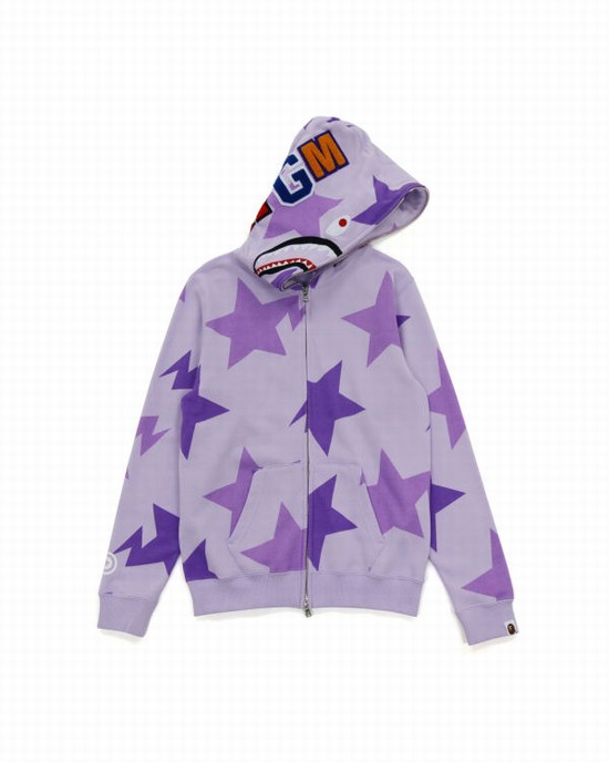 Purple Bape STA Pattern Shark Zip Kids' Hoodie | ZA-90147