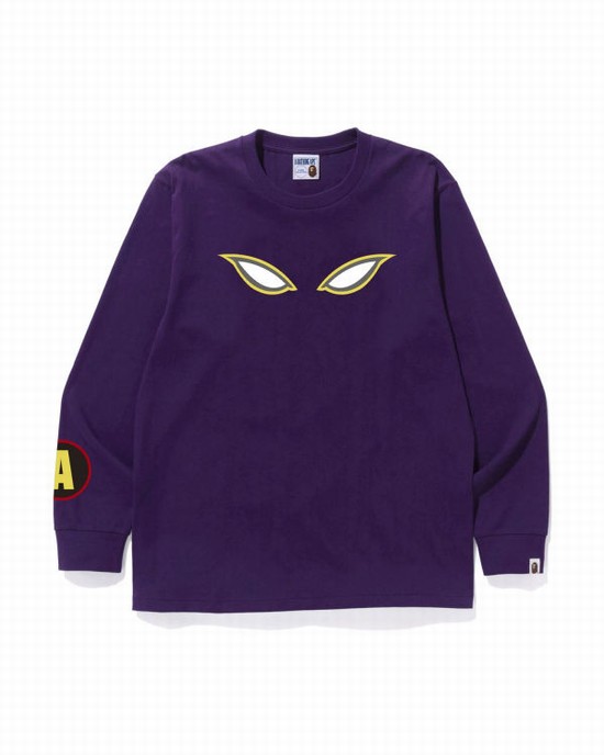 Purple Bape Shadow L/S Men's T Shirts | ZA-12730