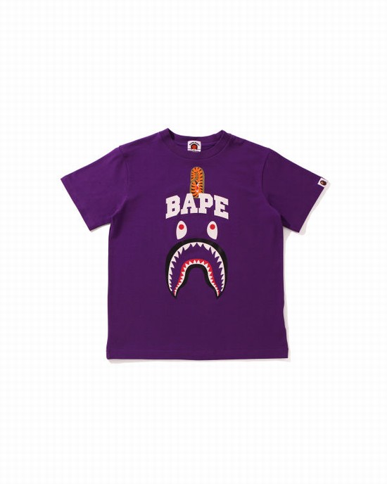 Purple Bape Shark Print Kids' T Shirts | ZA-45321