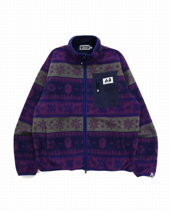 Purple Bape Snow Pattern Relaxed Fit Zip Fleece Men's Sweatshirts | ZA-89140