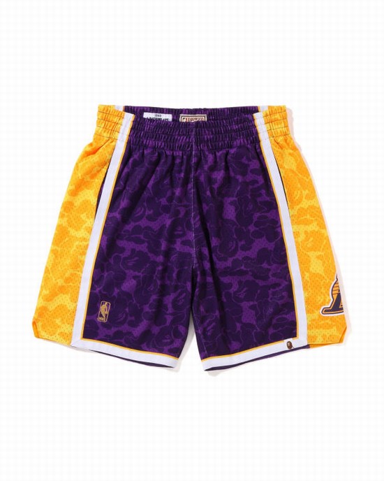 Purple Bape X M&N Los Angeles Lakers Jersey Men's Shorts | ZA-62984